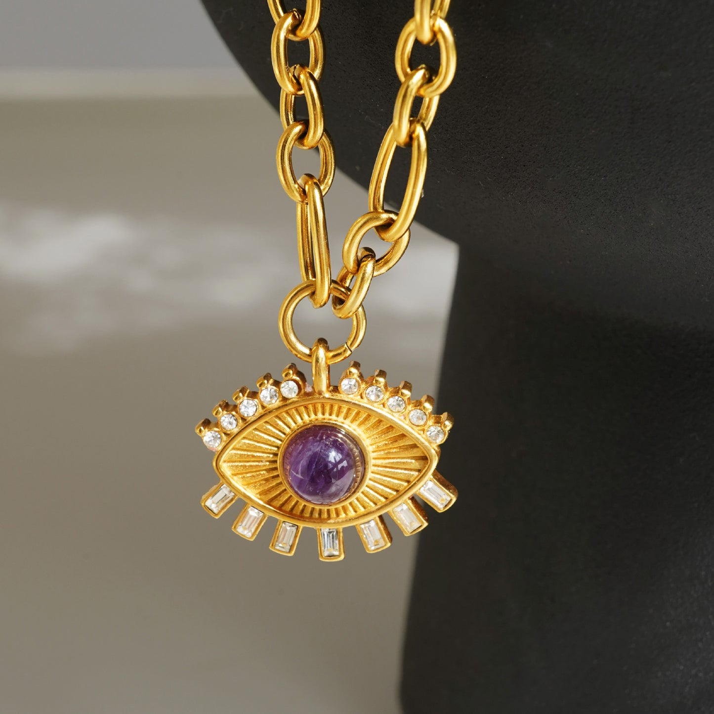 18K Gold Plated Titanium Steel Lucky Eye Zircon Pendant Necklace