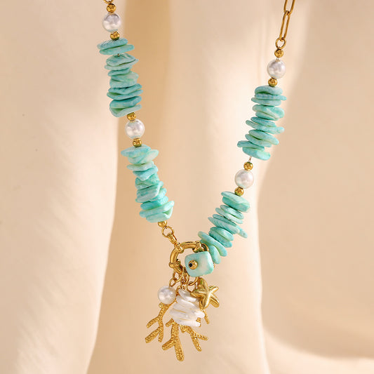 Women's Retro Versatile Natural Stone Pendant Paper Clip Necklace
