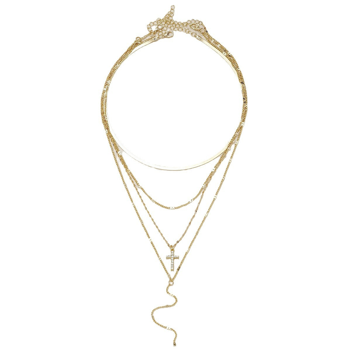 Vintage Cross Pendant Clavicle Chain Multi-layer Necklace