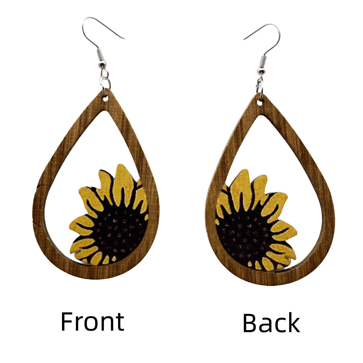 Sunflower Wooden Vintage Large Earrings