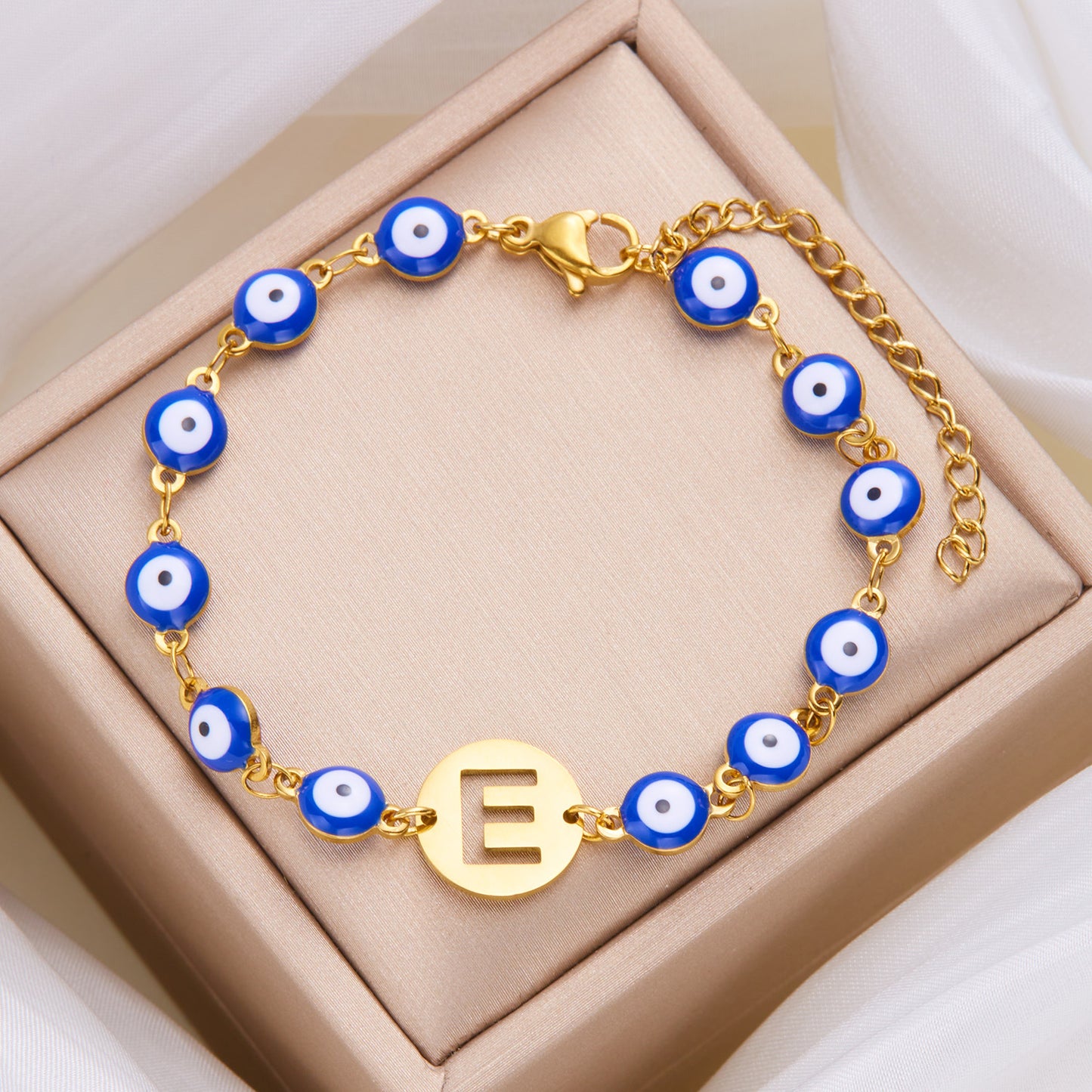 Stainless Steel Blue Eyes Hollowed-out 26 Letter Bracelet