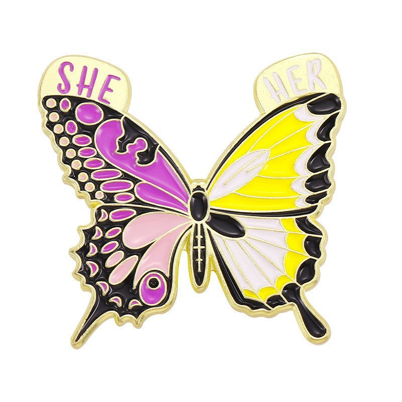 Cartoon Cute Moth Butterfly Insect Golden M Badge Biology Subject Student Bag Ornament Brooch Accessories