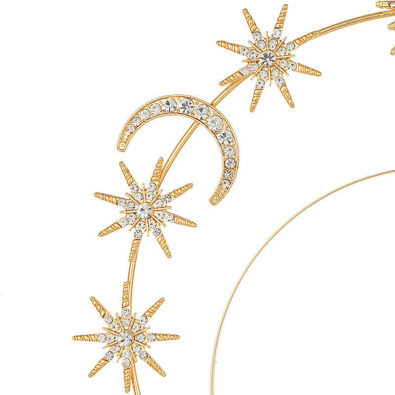 Fashion Sun Goddess Double-layer Headband Six-pointed Star Moon Alloy Crystal