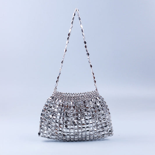 Handmade Flat Beads Woven One-shoulder Handbag