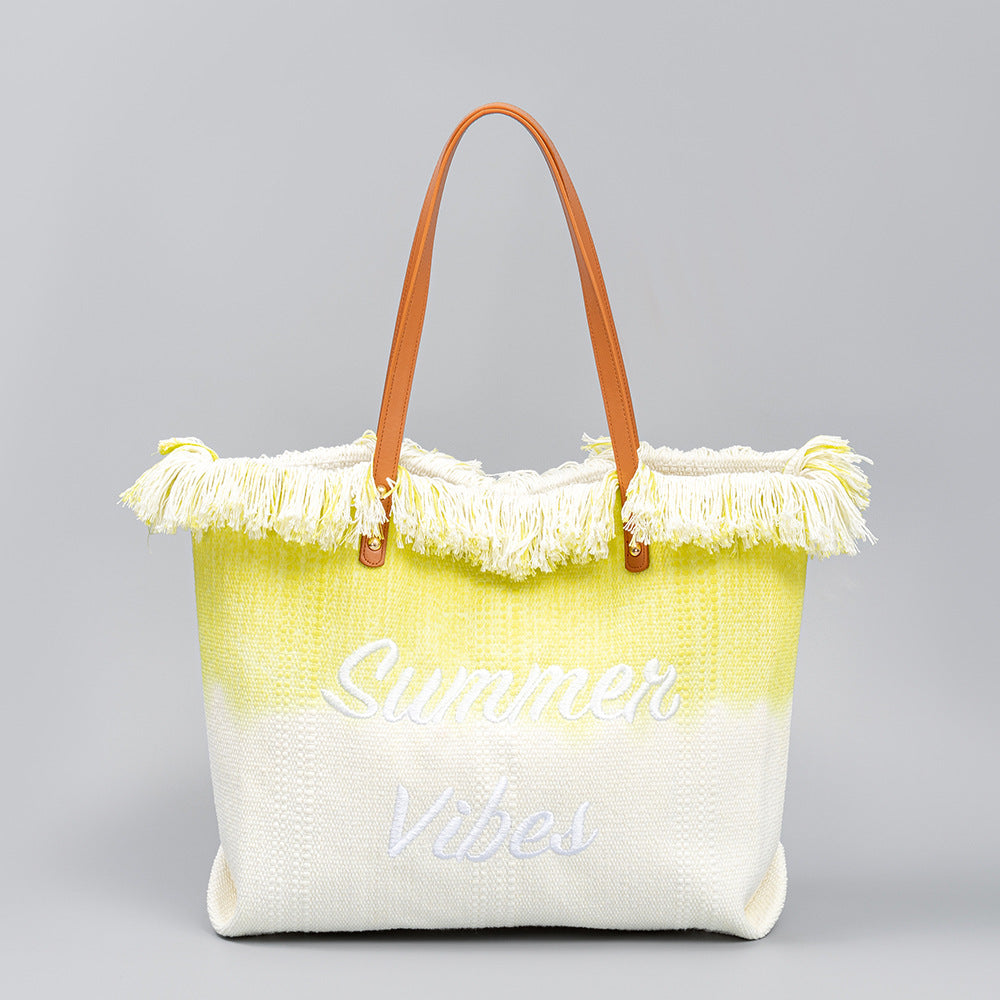 Embroidered Tote Tassel Canvas Bag