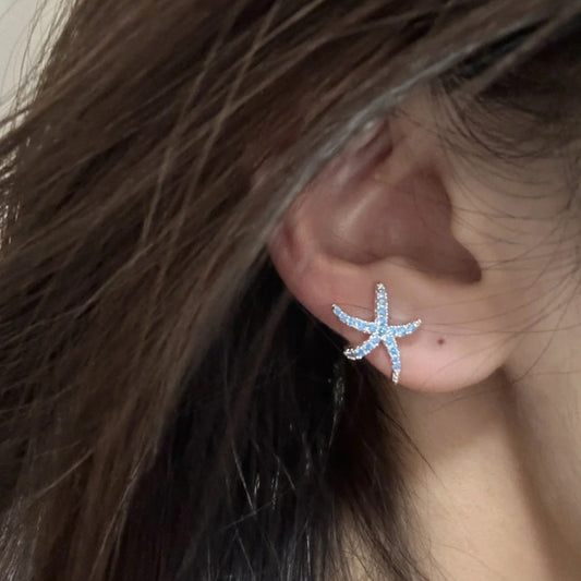 Blue Zircon Starfish Stud Earrings