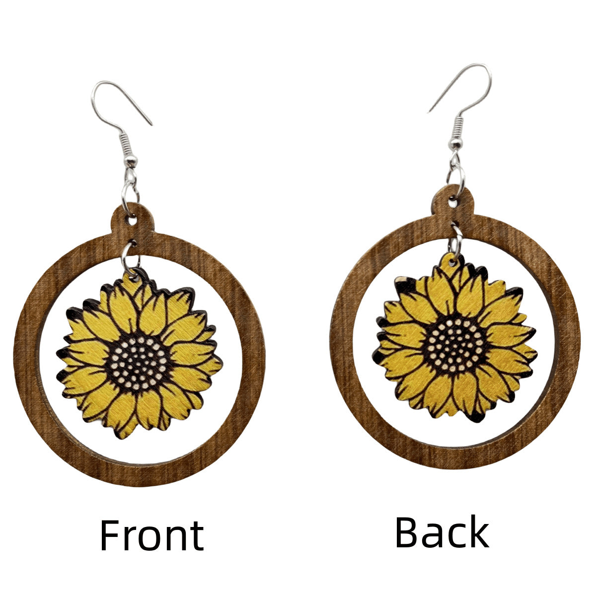 Sunflower Wooden Vintage Large Earrings