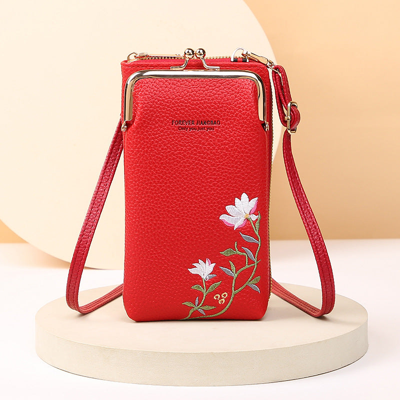 Litchi Embroidery Crossbody Shoulder Bag