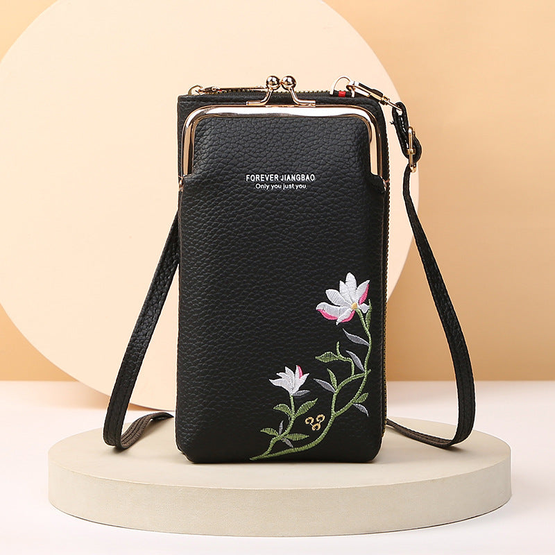 Litchi Embroidery Crossbody Shoulder Bag