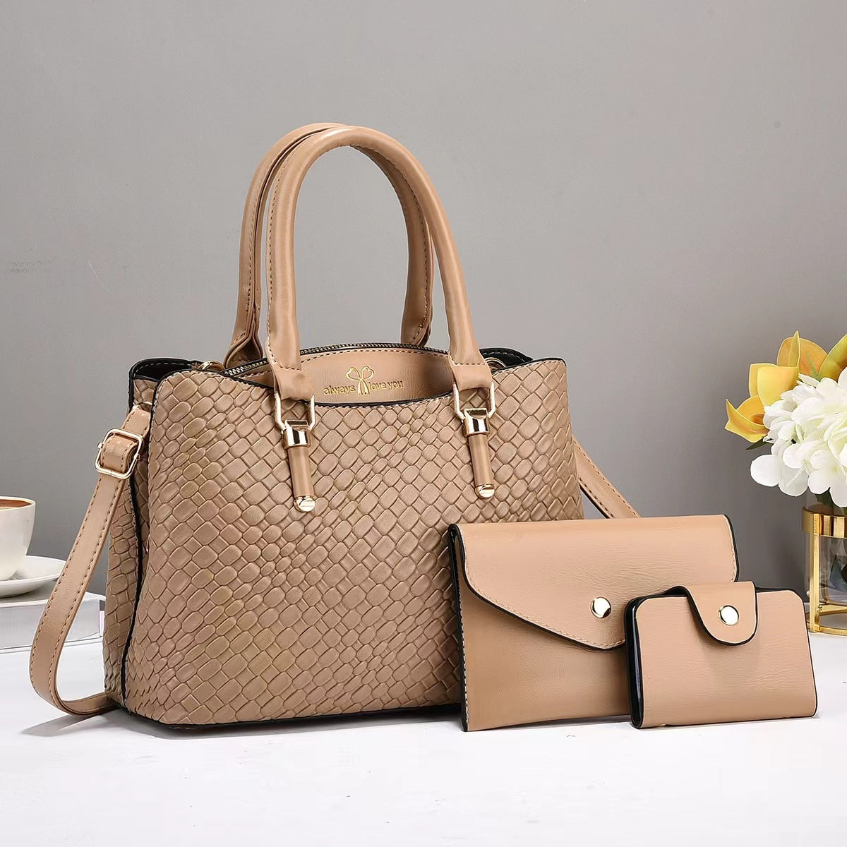 Woven Texture Three-piece Large Capacity One Shoulder Combination Bags