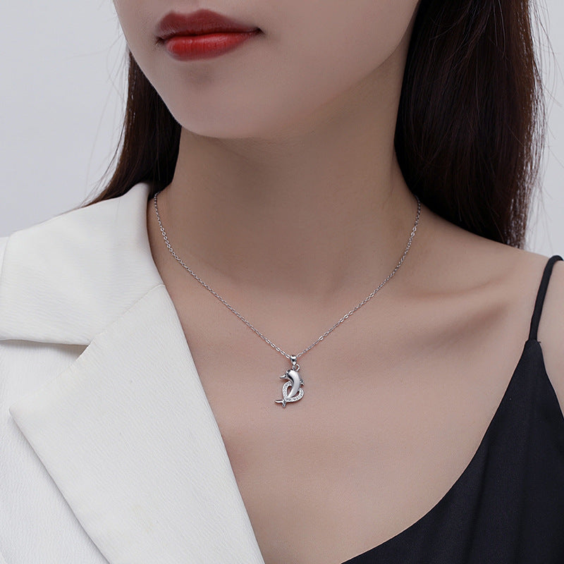 Dolphin Pendant Clavicle Chain Necklace S925