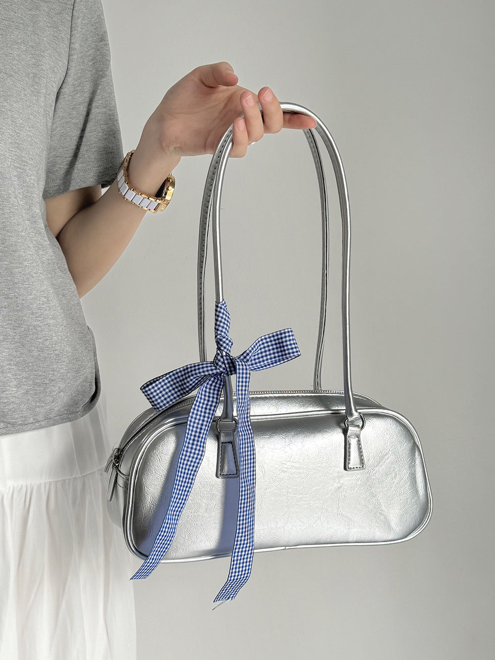 Ballet Style Bow Silver Bag