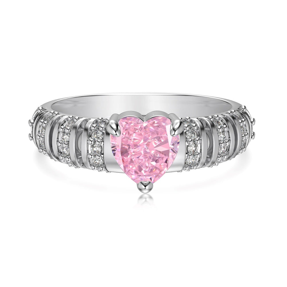 Silver S925 Heart-shaped 8A Ice Flower Cut White And Round Zirconium Inlaid Hollow Design Ring