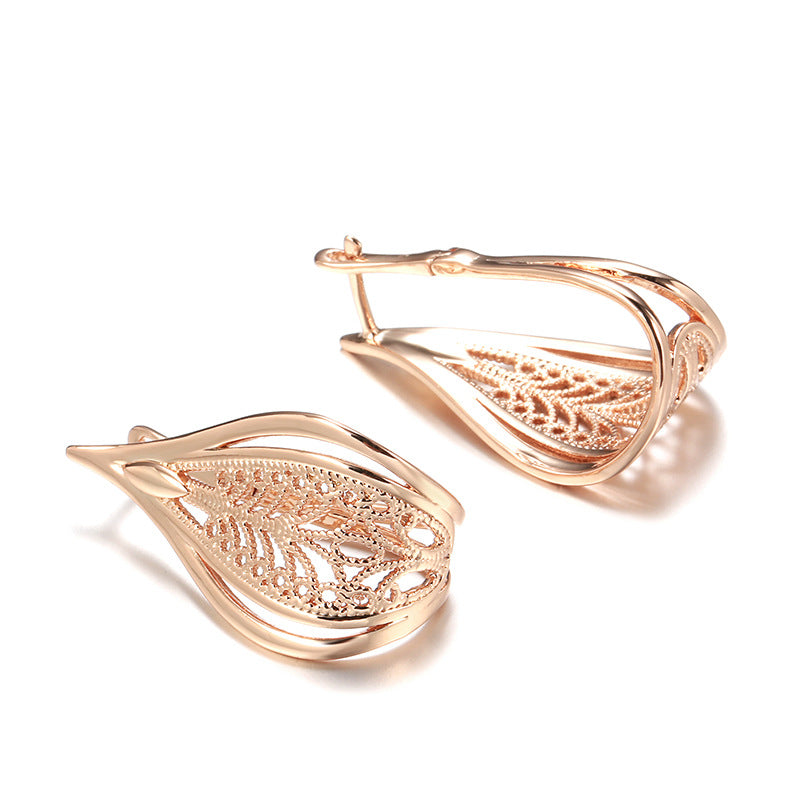 Rose Gold Geometric Hollow Pattern Earrings