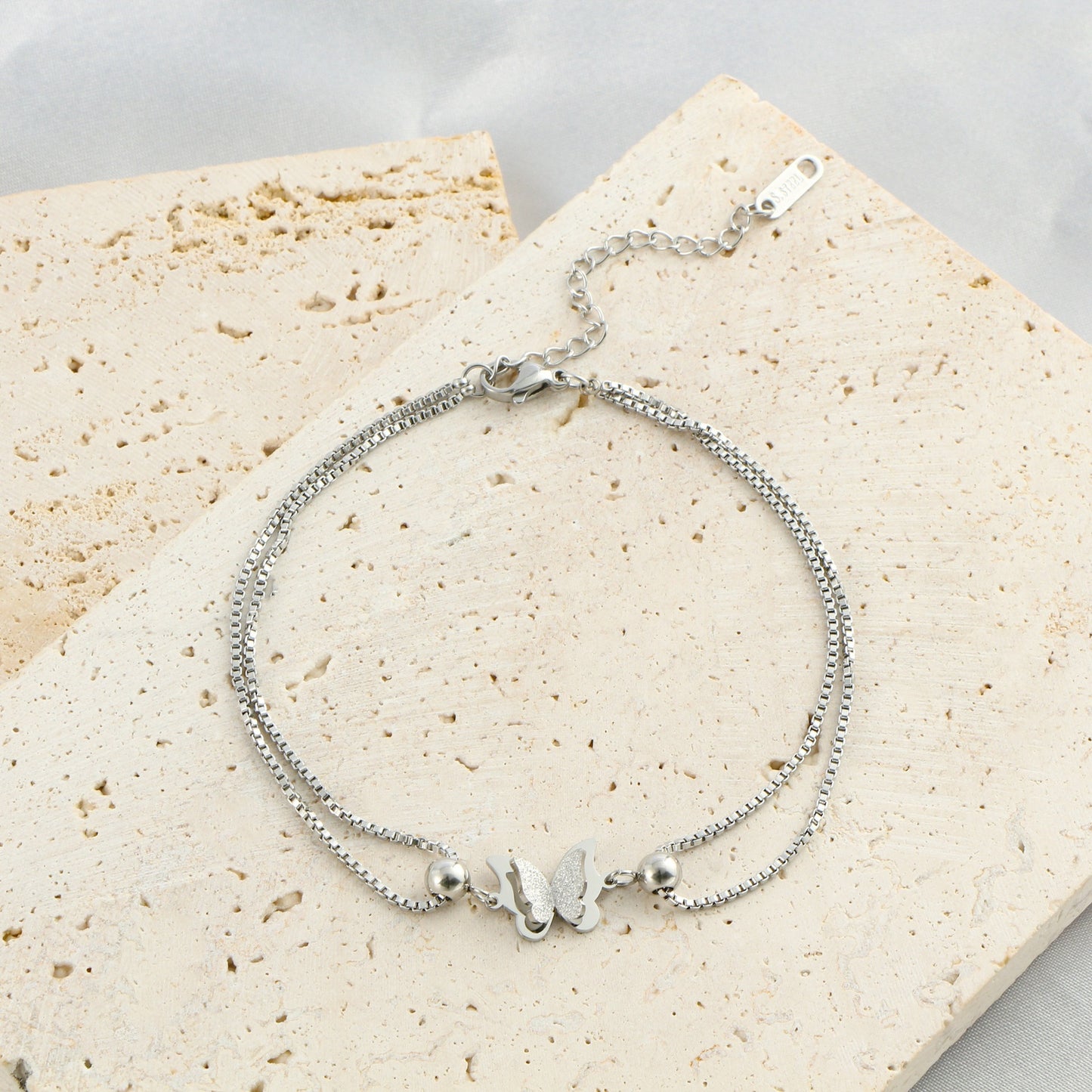 Butterfly Pendant Layered Anklet