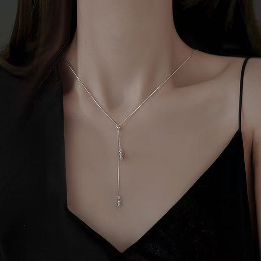 Simple Ins Style Round Beads Tassel Necklace For Women Adjustable