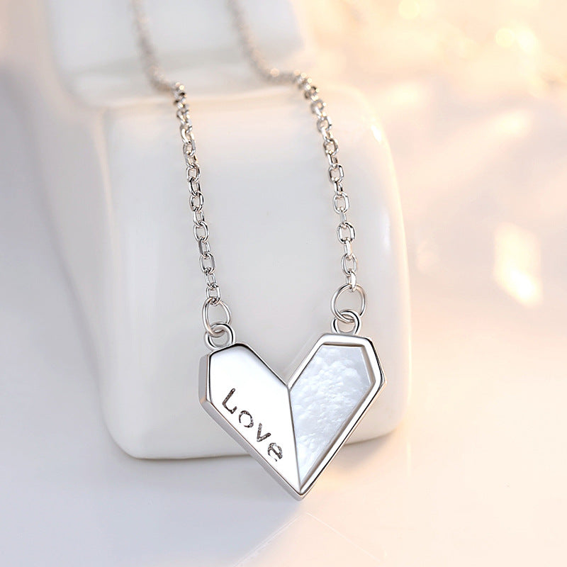 Sterling Silver S925 Heart-shaped White Shell Necklace