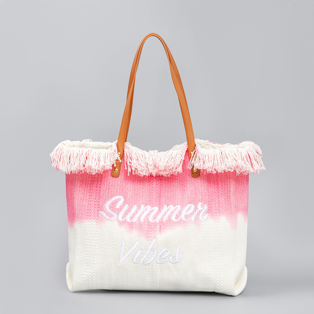 Embroidered Tote Tassel Canvas Bag