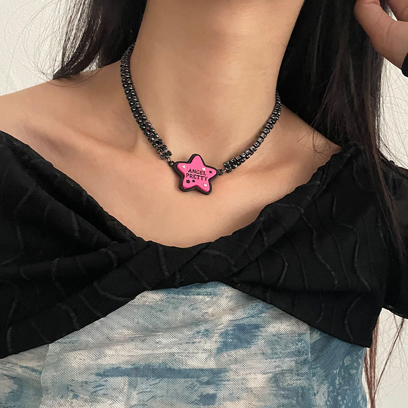 Black Full Diamond Stitching Rose Red Necklace