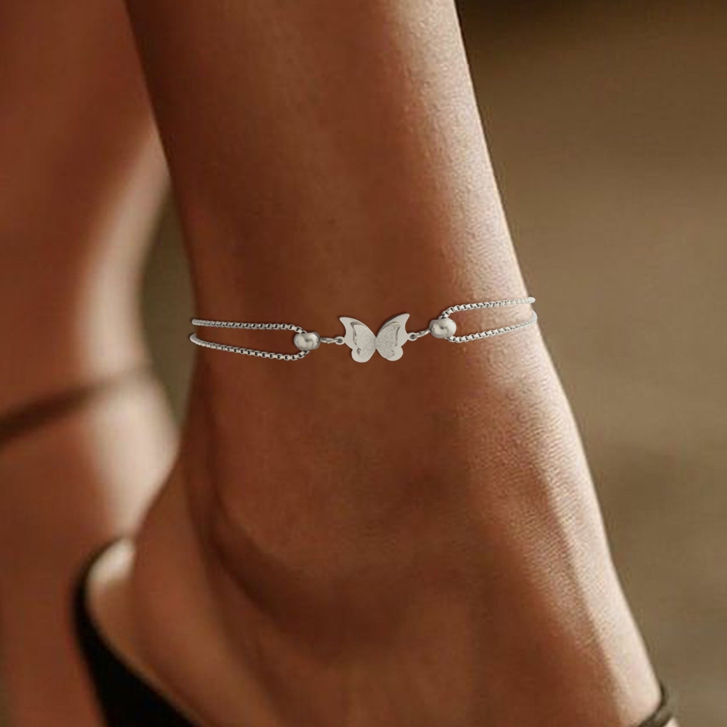 Butterfly Pendant Layered Anklet