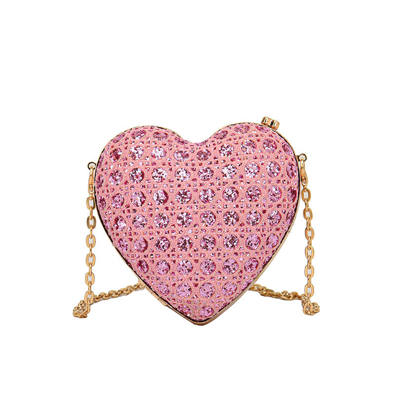 Women's Mini Love Shape Clipped Button Sequins Bag