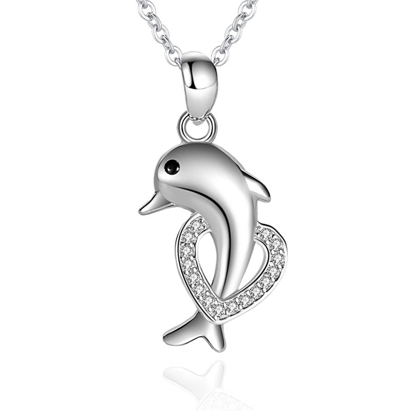 Dolphin Pendant Clavicle Chain Necklace S925