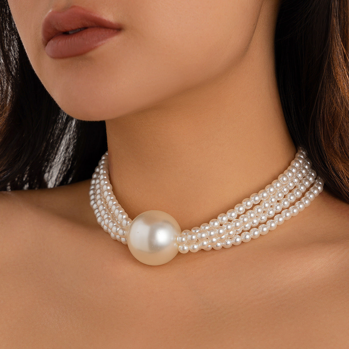 Pearl Multi Layer Exaggerated Ball Pendant Necklace