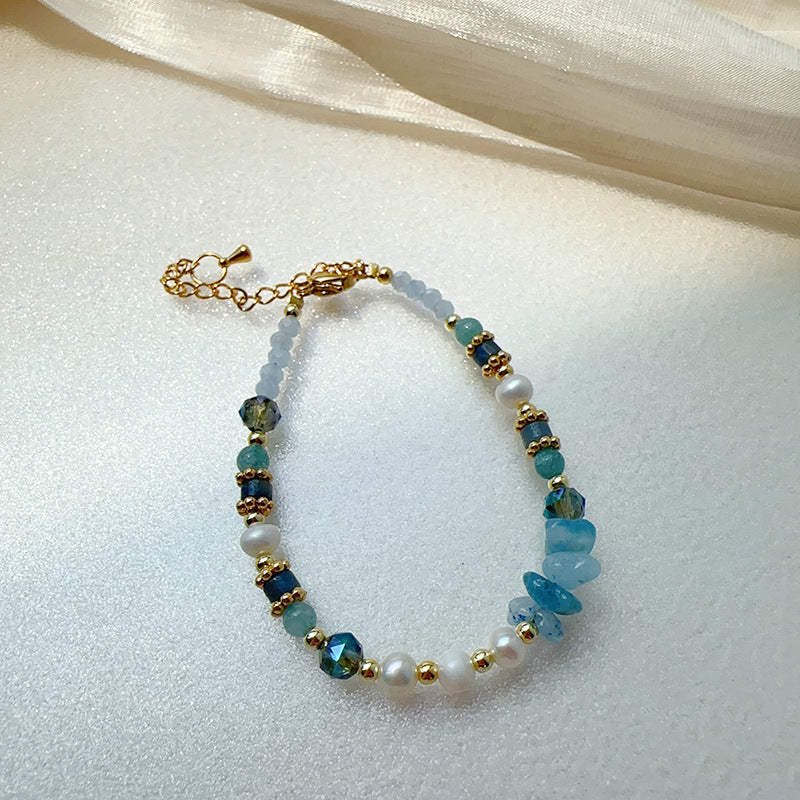 Cool Healing Navy Blue Natural Stone Pearl Necklace