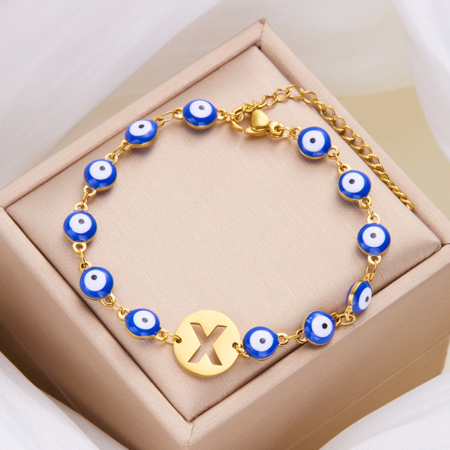 Stainless Steel Blue Eyes Hollowed-out 26 Letter Bracelet