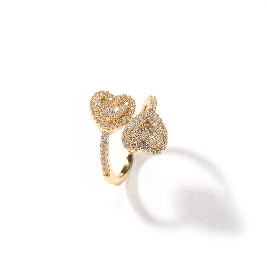 Fashion And Fully-jewelled Pairs Of Heart Staggered Rings