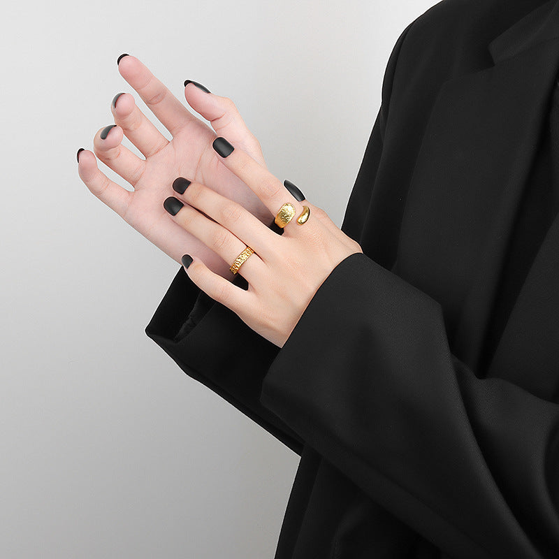 Irregular Concave And Convex Water Drop Gold And Silver Ring