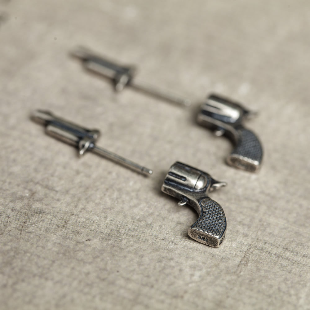 925 Sterling Silver Three-dimensional Miniature Pistol Earrings