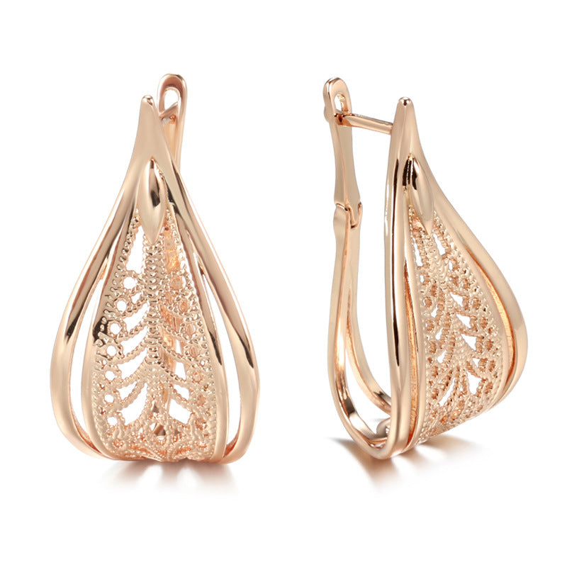 Rose Gold Geometric Hollow Pattern Earrings