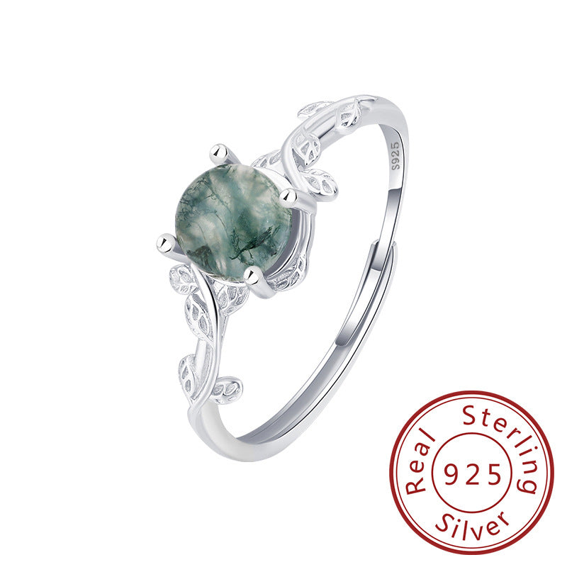 S925 Silver Green Moss Ring