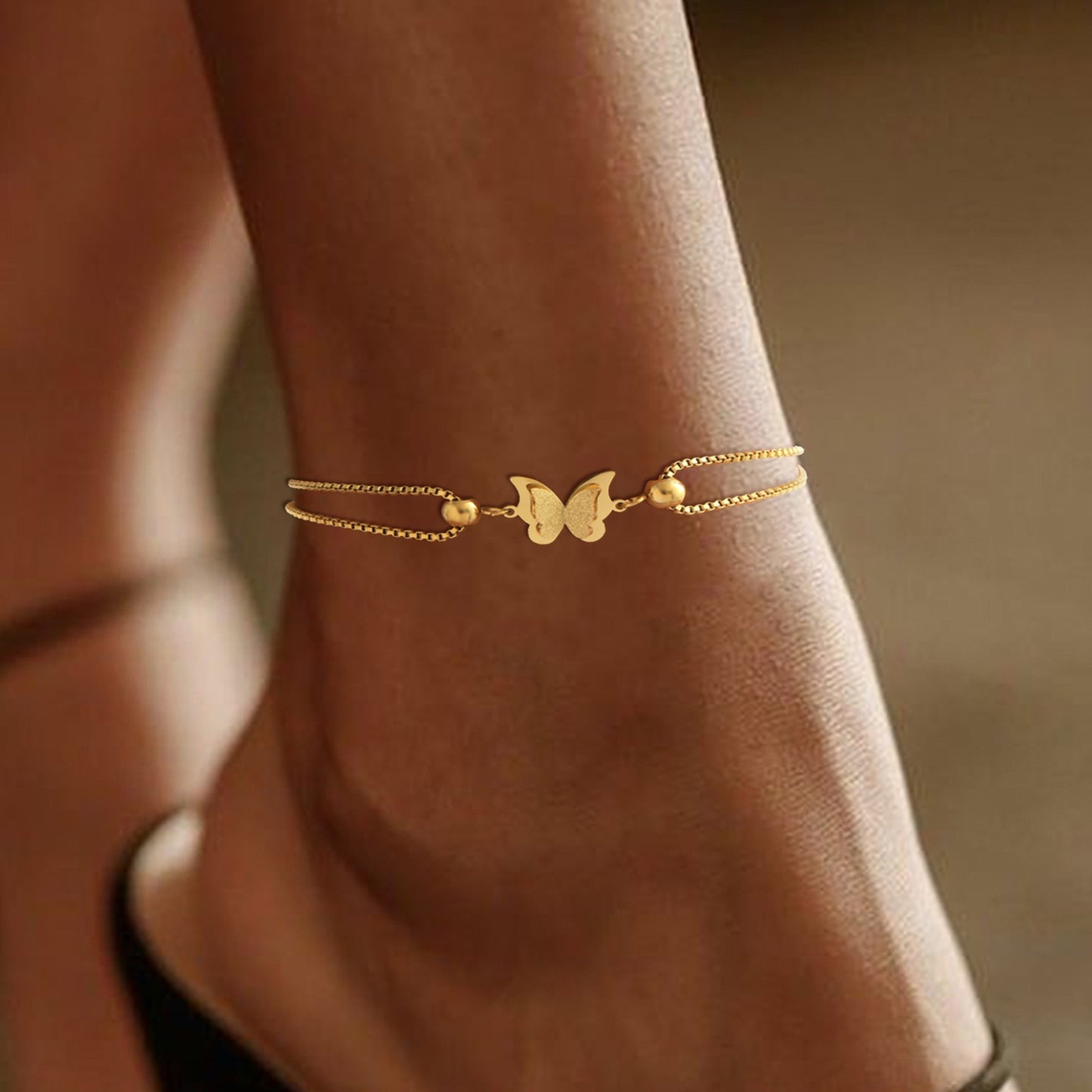 Butterfly Pendant Layered Anklet