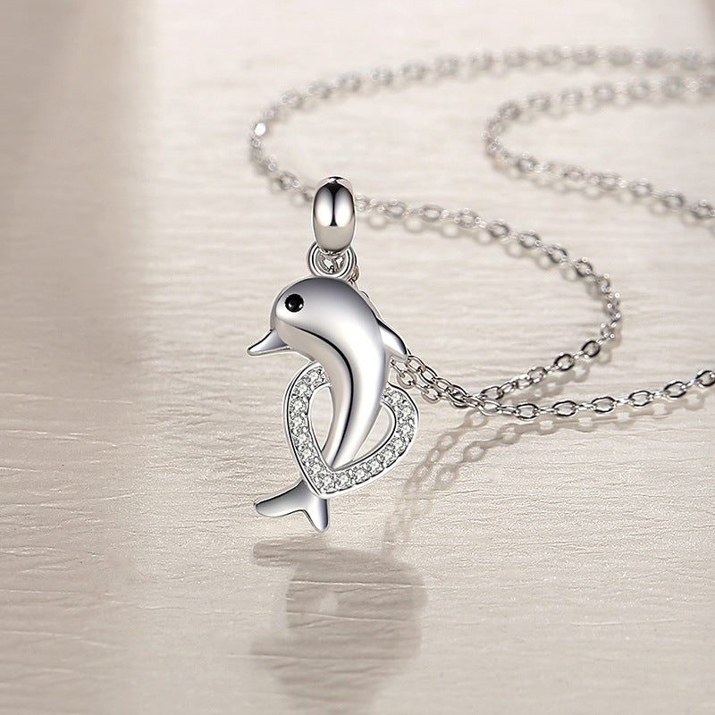 Dolphin Pendant Clavicle Chain Necklace S925