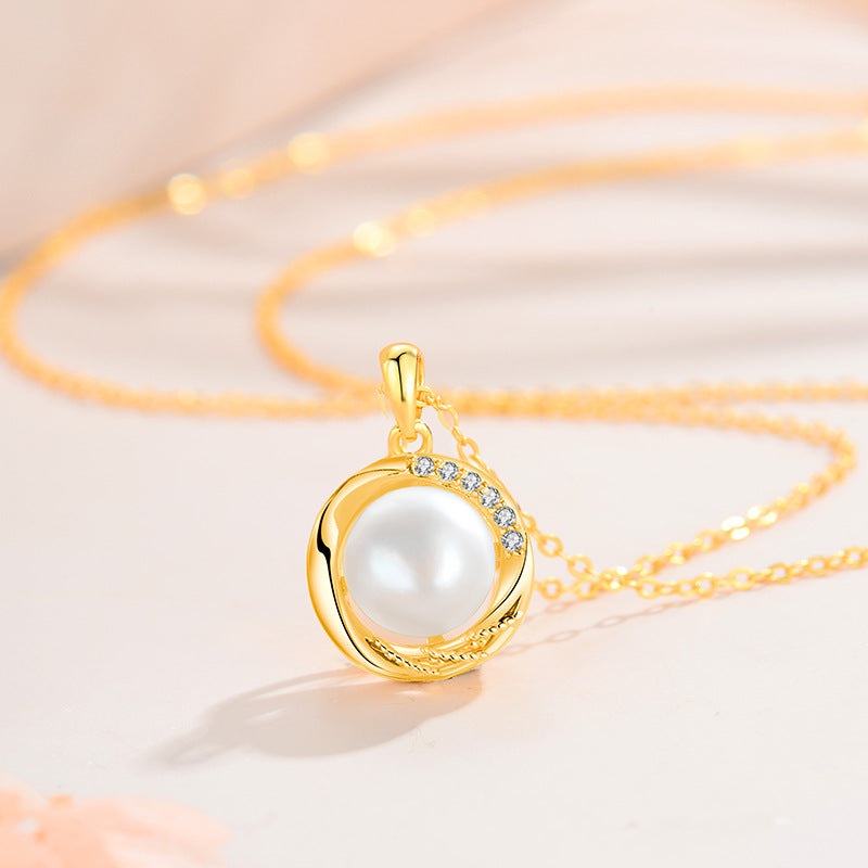 S925 Sterling Silver Round Pearl Pendant Necklace