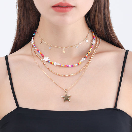 Bohemian Contrast Color Bead Star Necklace