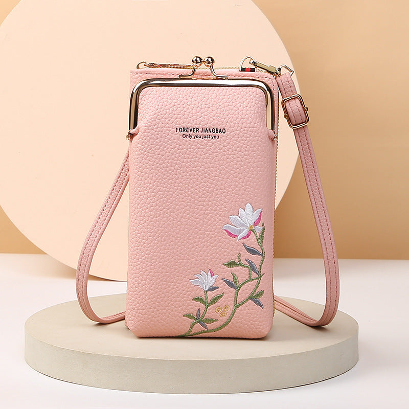 Litchi Embroidery Crossbody Shoulder Bag