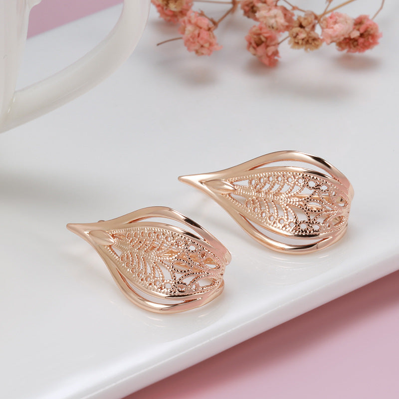 Rose Gold Geometric Hollow Pattern Earrings