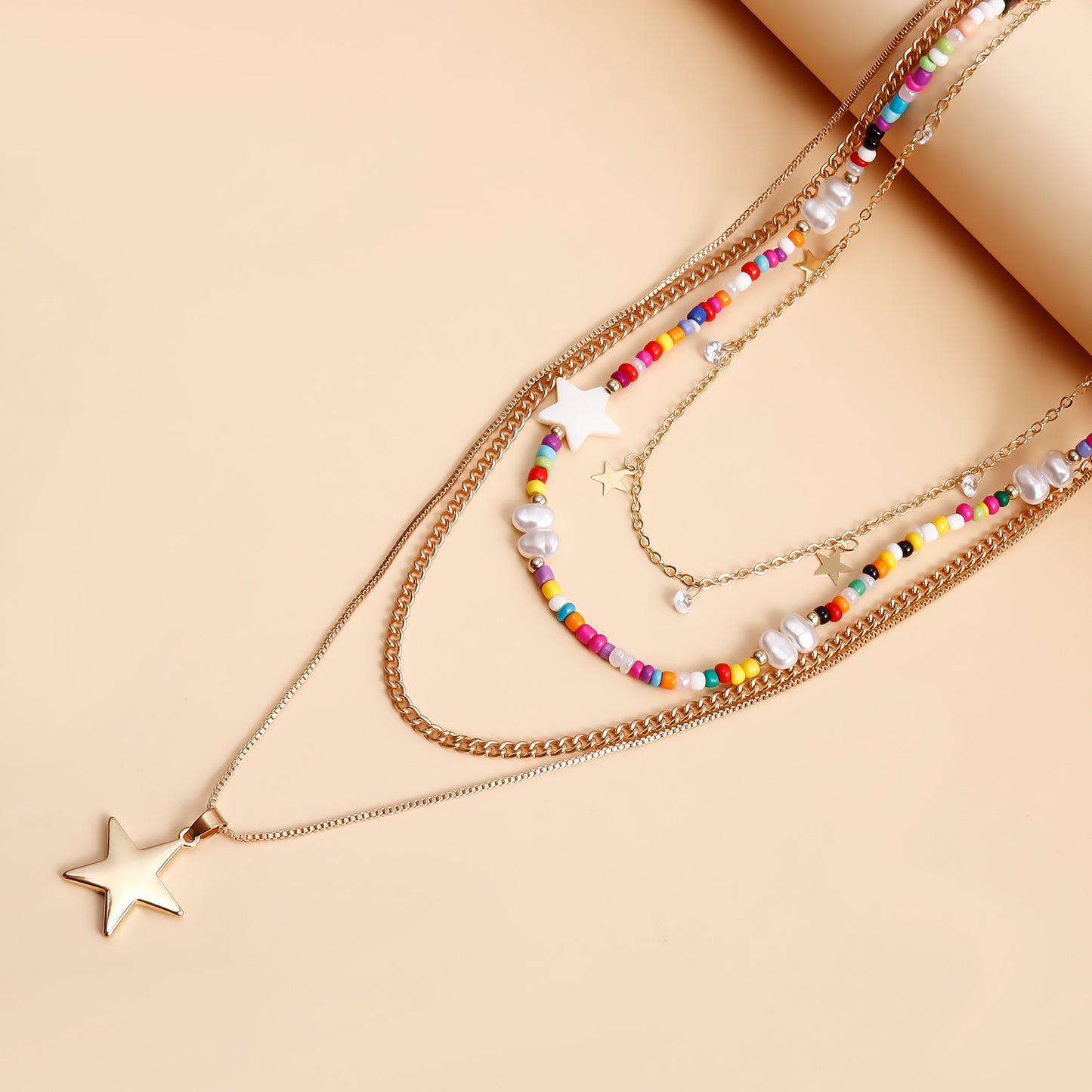 Bohemian Contrast Color Bead Star Necklace