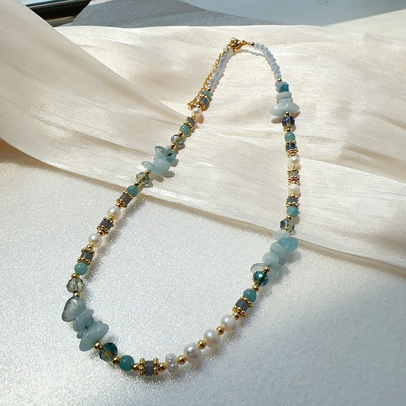 Cool Healing Navy Blue Natural Stone Pearl Necklace