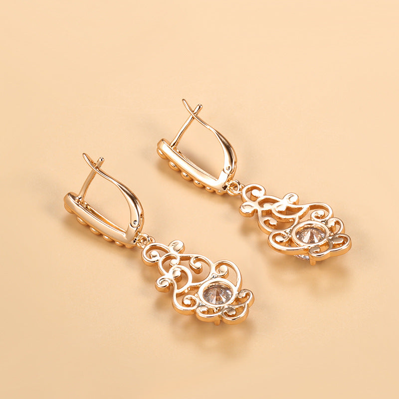 Long Pattern Zircon Earrings