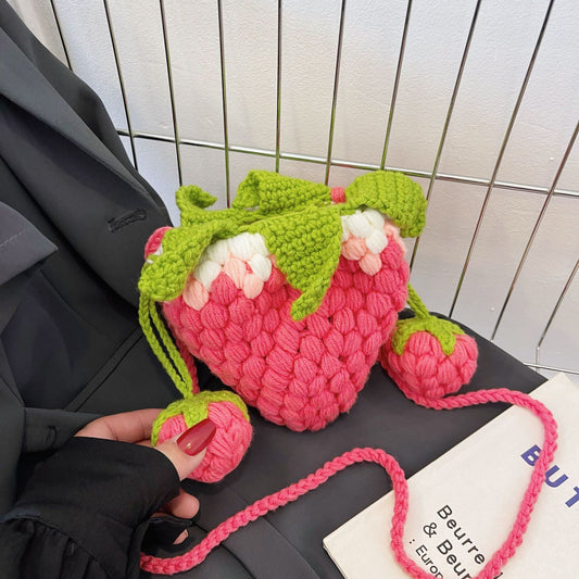 Wool Crochet Gradient Strawberry Shape Bag