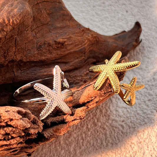 Beach Vintage Starfish Stainless Steel High Sense Ring
