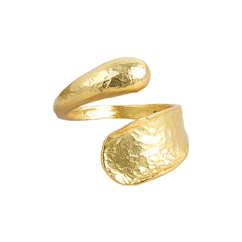 Irregular Concave And Convex Water Drop Gold And Silver Ring