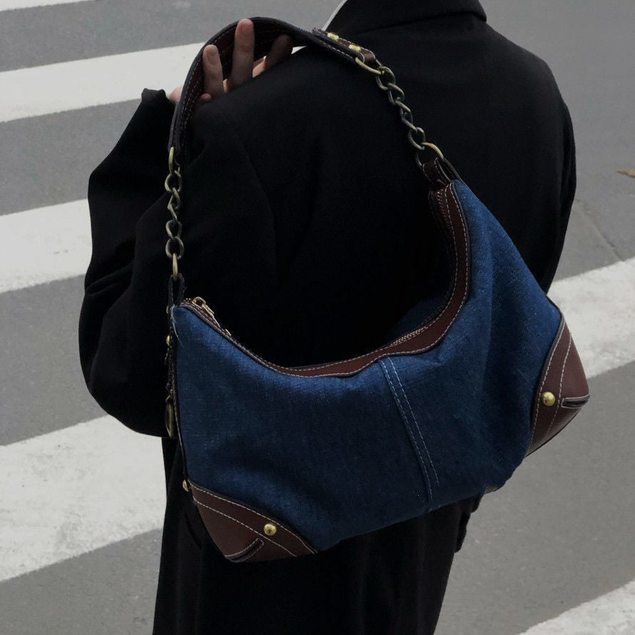 Denim Dumpling Shape Underarm Bag