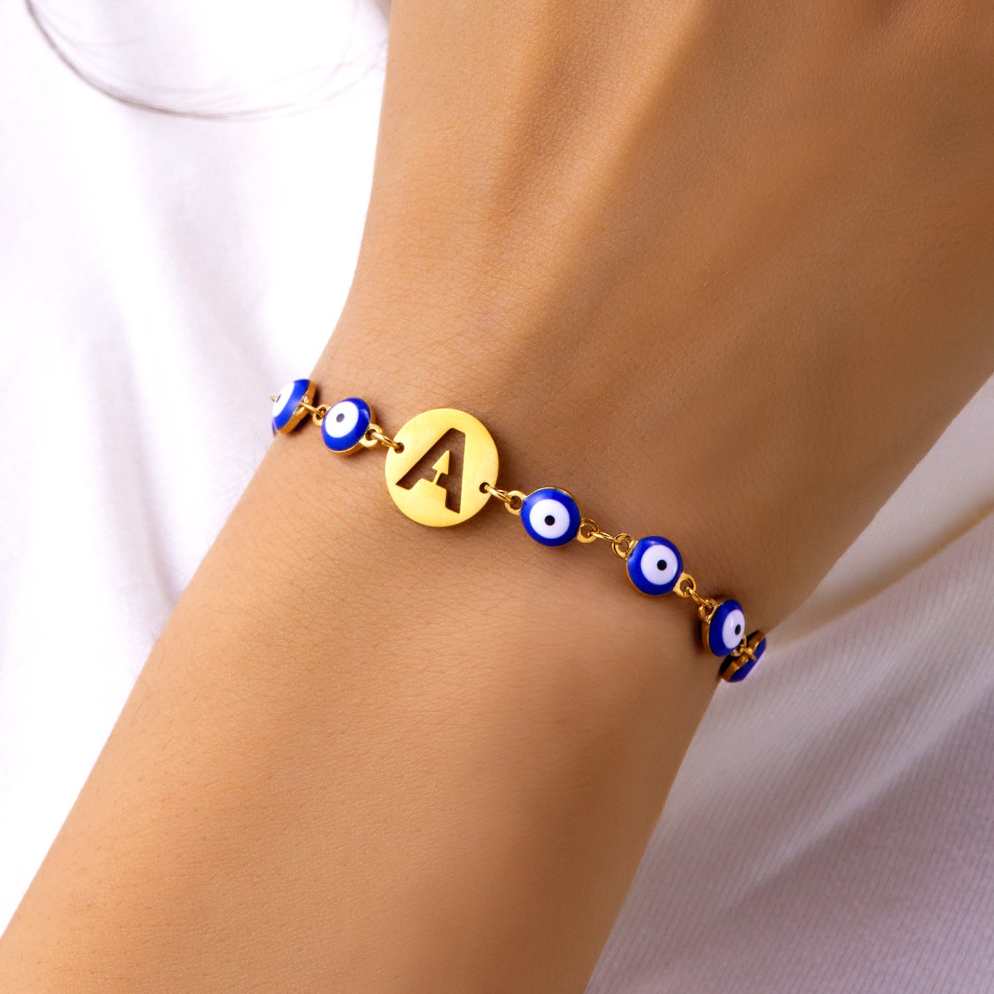 Stainless Steel Blue Eyes Hollowed-out 26 Letter Bracelet