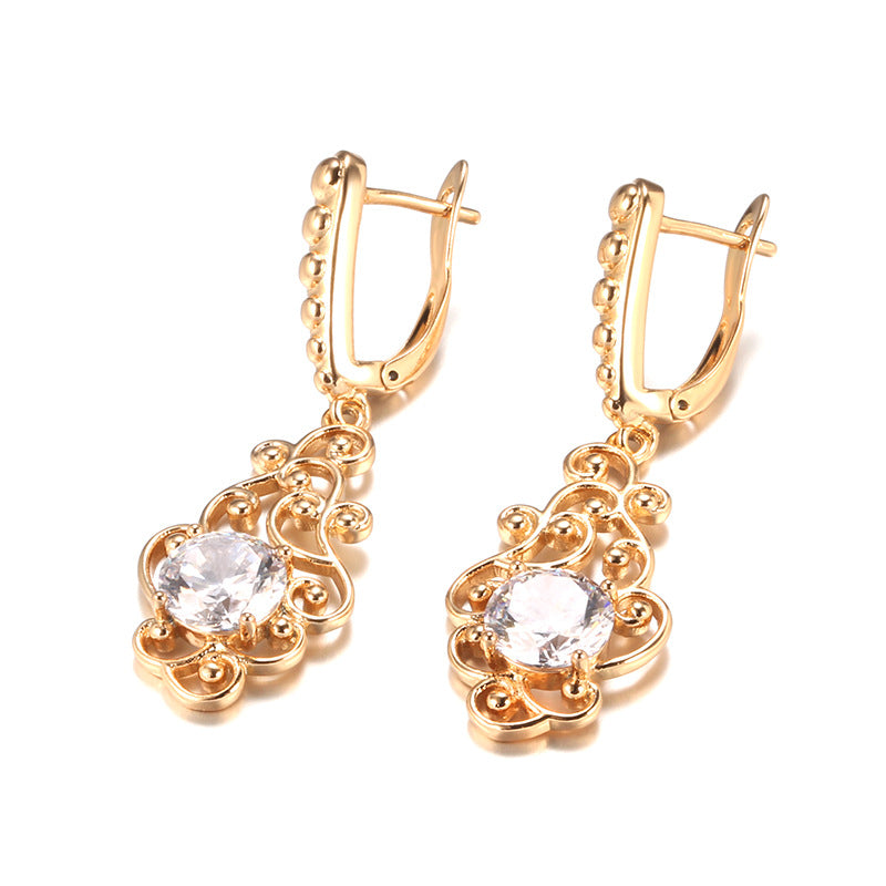 Long Pattern Zircon Earrings