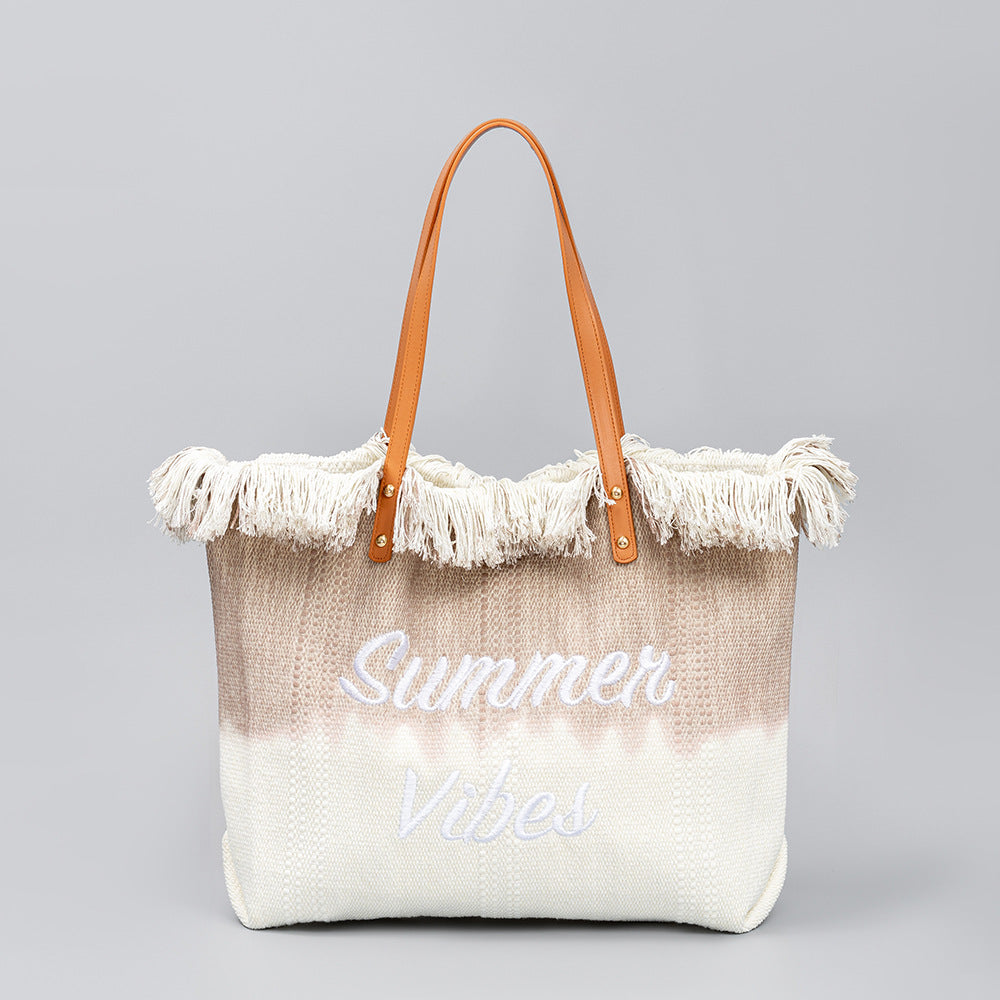 Embroidered Tote Tassel Canvas Bag